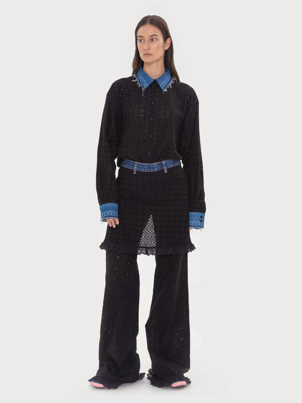 Ksenia Schnaider Broderie Anglaise Shirt With Denim Details