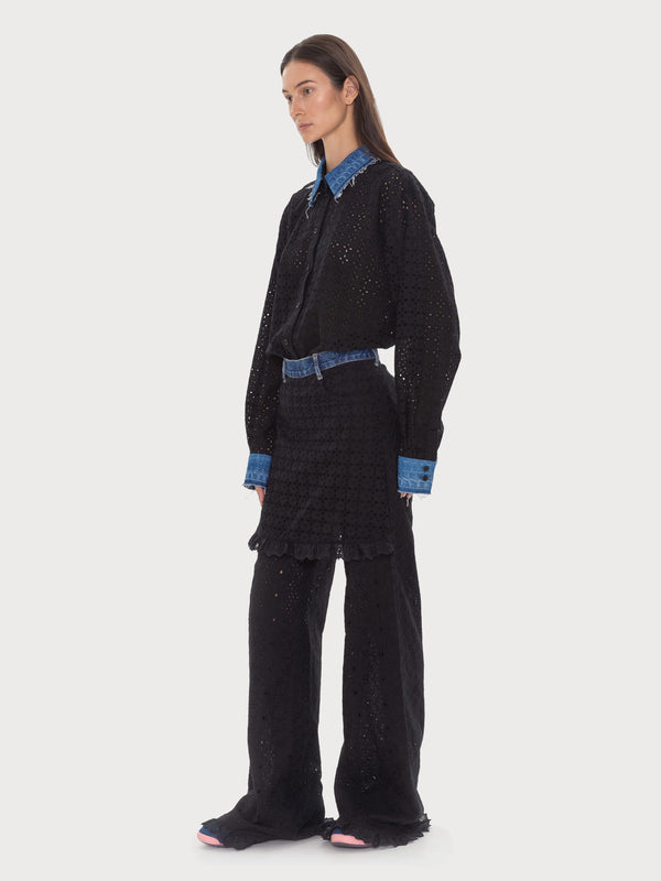 Ksenia Schnaider Broderie Anglaise Shirt With Denim Details