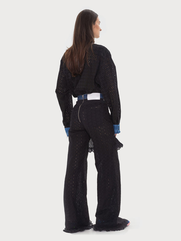 Ksenia Schnaider Broderie Anglaise Shirt With Denim Details