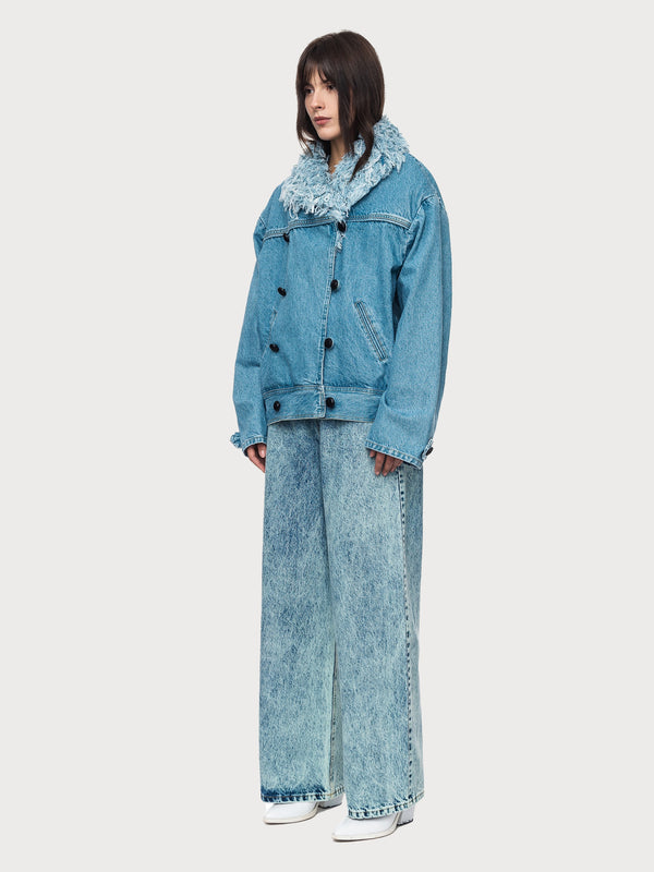 Ksenia Schnaider Denim Jacket With Denim Fur Collar
