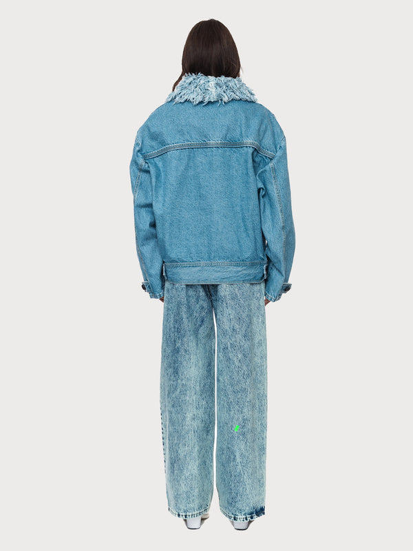 Ksenia Schnaider Denim Jacket With Denim Fur Collar