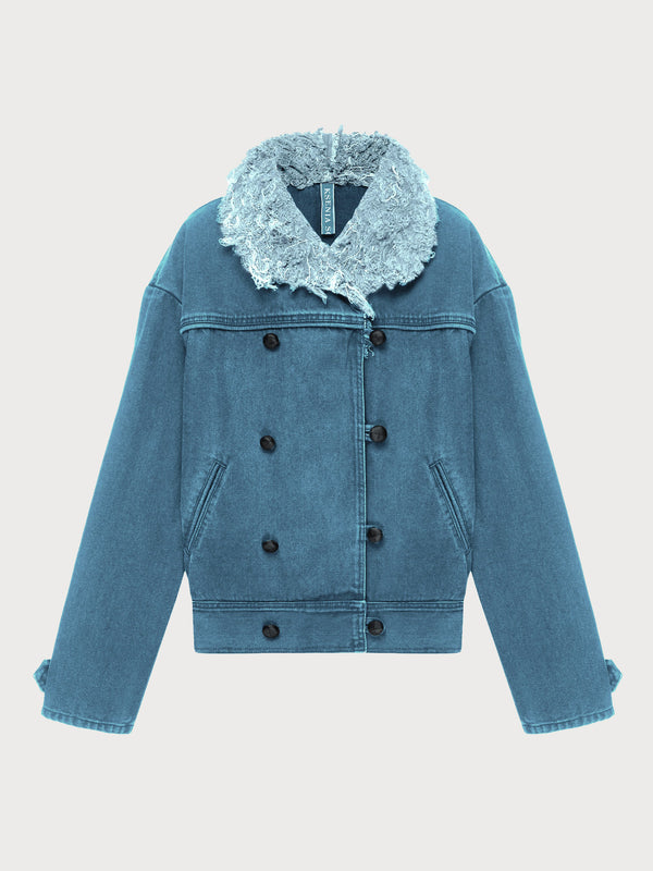 Ksenia Schnaider Denim Jacket With Denim Fur Collar