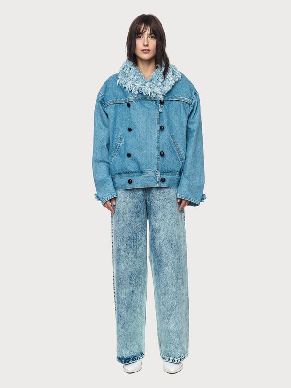 ksenia schnaider Denim Jacket with Denim Fur Collar