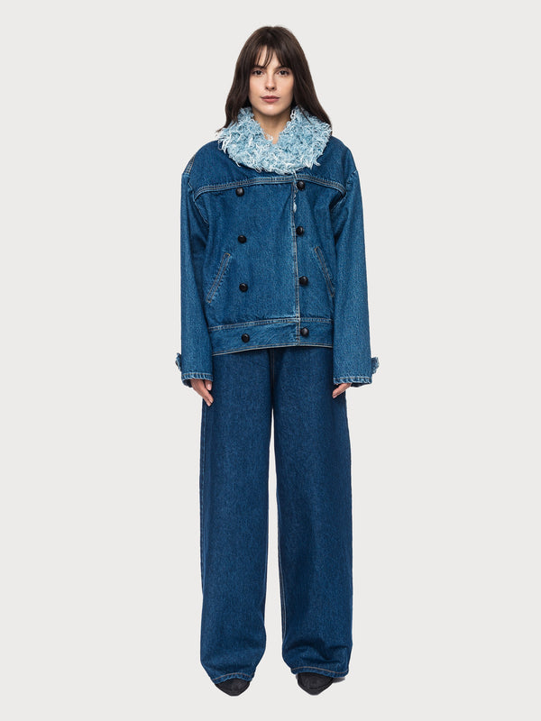 ksenia schnaider Denim Jacket with Denim Fur Collar