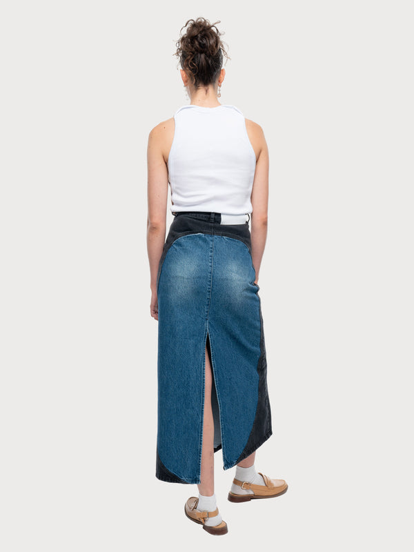 Ksenia Schnaider Denim Tarot Maxi Skirt With Contrast Oval Details