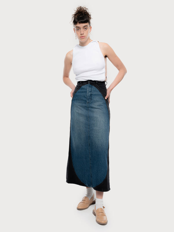 ksenia schnaider Denim Tarot Maxi Skirt with Contrast Oval Details