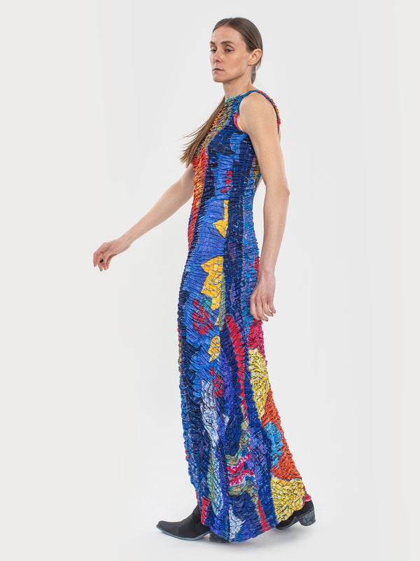 Ksenia Schnaider Draped Mosaic Mesh Sleeveless Maxi Dress