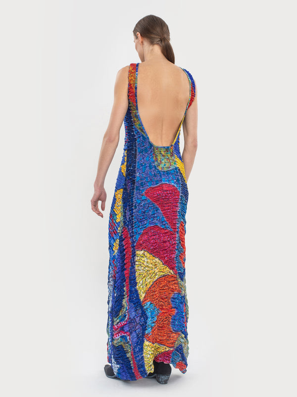 Ksenia Schnaider Draped Mosaic Mesh Sleeveless Maxi Dress