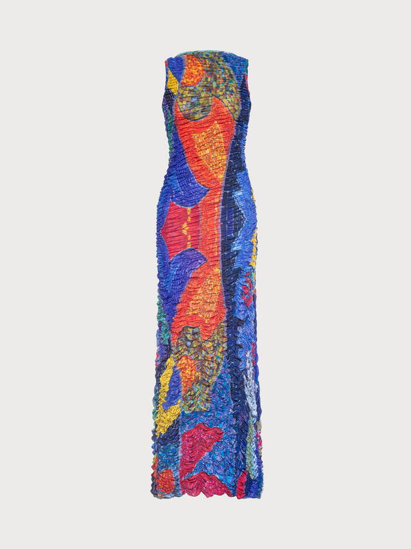 Ksenia Schnaider Draped Mosaic Mesh Sleeveless Maxi Dress