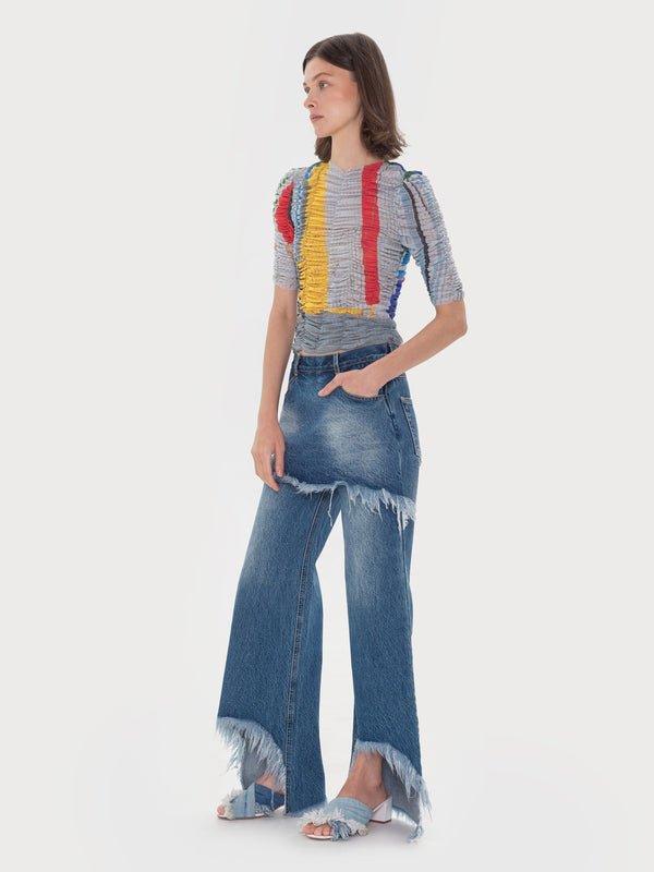 Ksenia Schnaider Draped Mosaic Mesh Crop Top