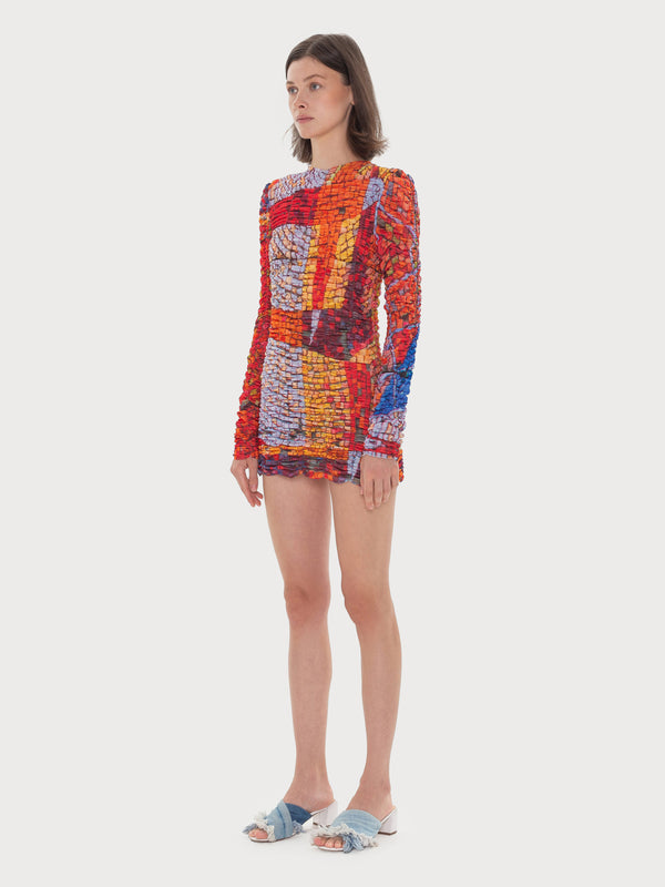 Ksenia Schnaider Draped Mosaic Mesh Dress