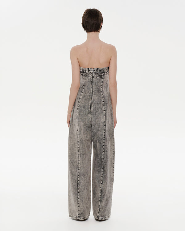 Ksenia Schnaider Grey Acid Wash Denim Overall