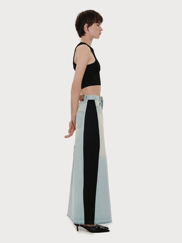 Ksenia Schnaider Long Denim Skirt With Black Sides