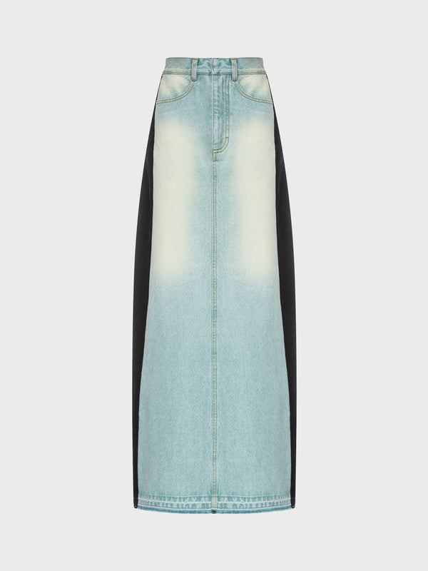 Ksenia Schnaider Long Denim Skirt With Black Sides