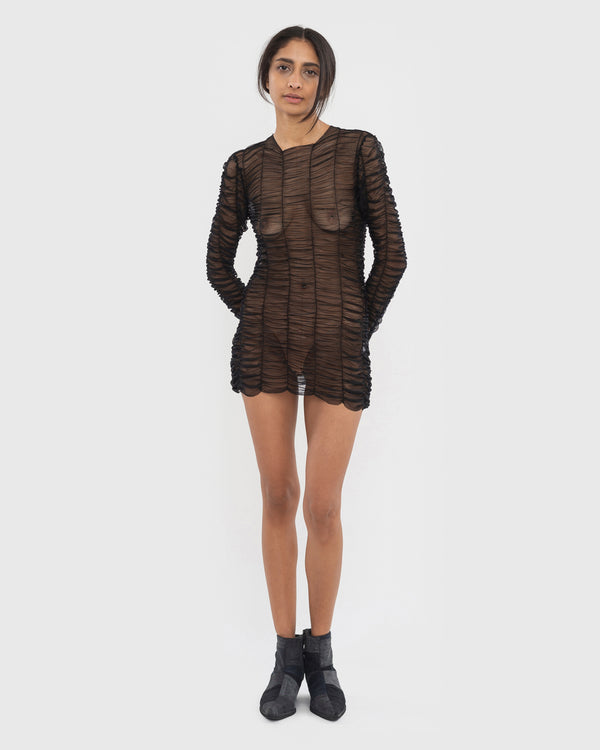 Ksenia Schnaider Mesh Drape Longsleeve-Dress