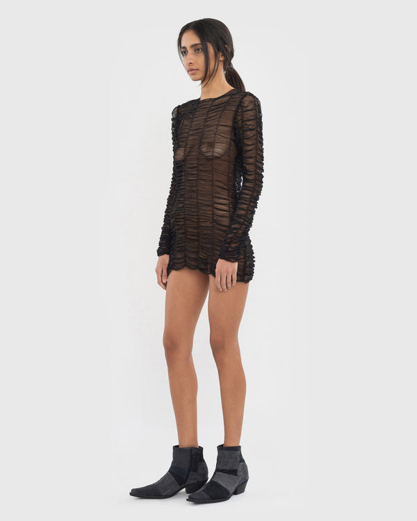 Ksenia Schnaider Mesh Drape Longsleeve-Dress