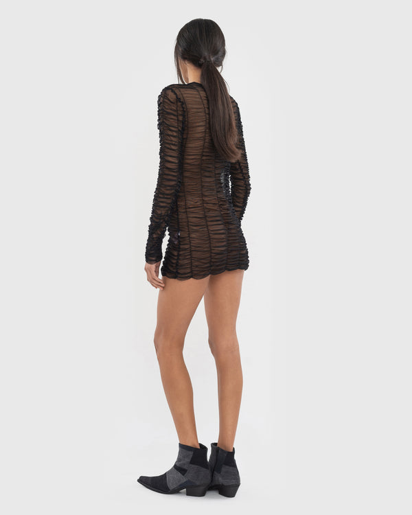 Ksenia Schnaider Mesh Drape Longsleeve-Dress