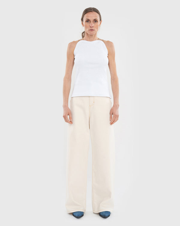 Ksenia Schnaider White Top With Beige Trims