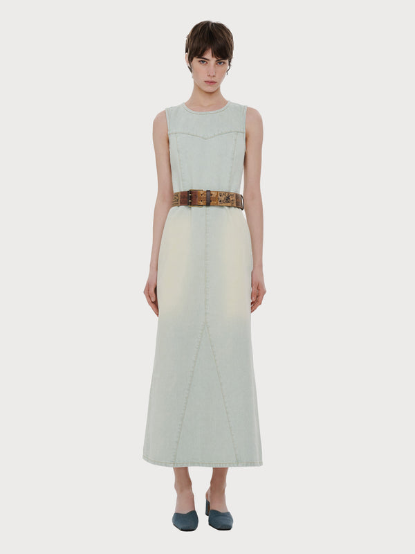 ksenia schnaider Long Denim Dress with Vintage Effect