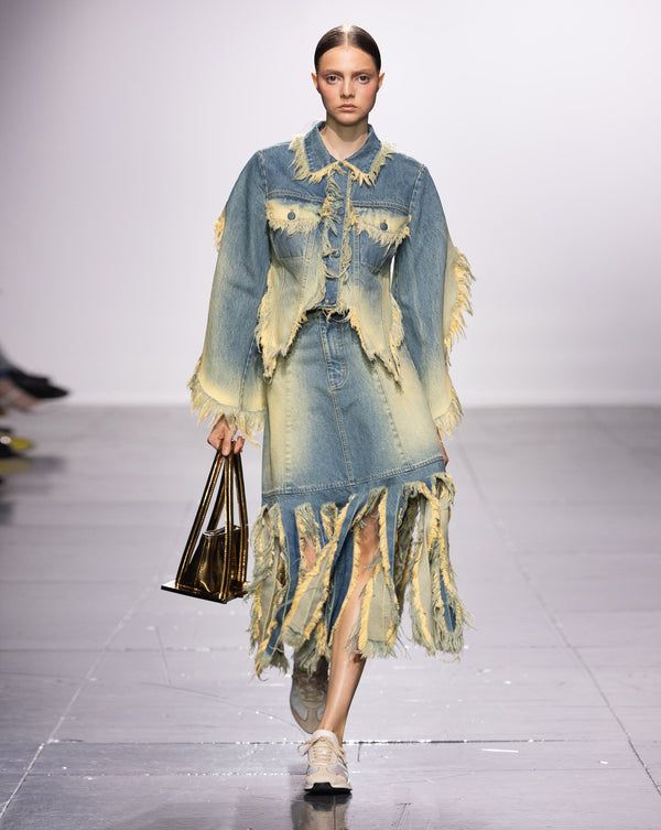 Ksenia Schnaider Midi Monster Fringed Skirt With Rust Wash