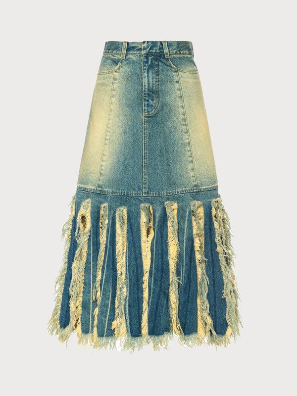 ksenia schnaider Midi Monster Fringed Skirt with Rust Wash