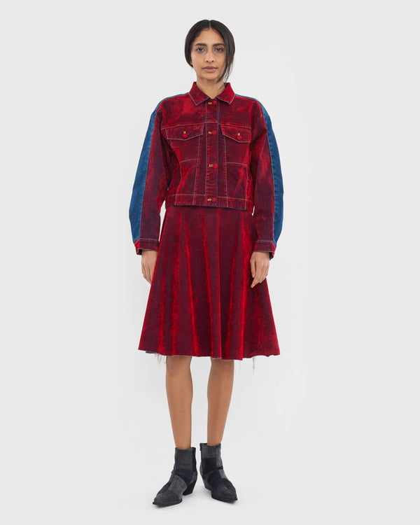 Ksenia Schnaider Red Velours Skirt With Denim Back Part