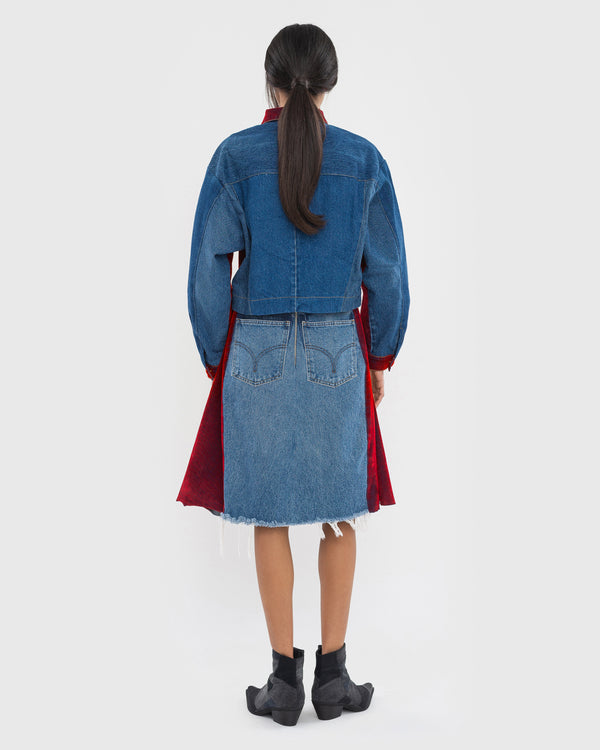 Ksenia Schnaider Red Velours Skirt With Denim Back Part