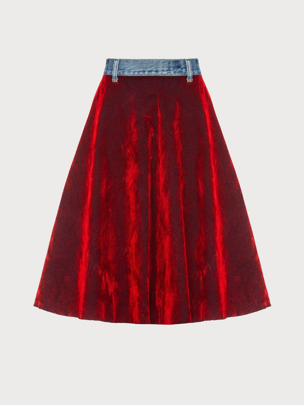 ksenia schnaider Red Velours Skirt with Denim Back Part