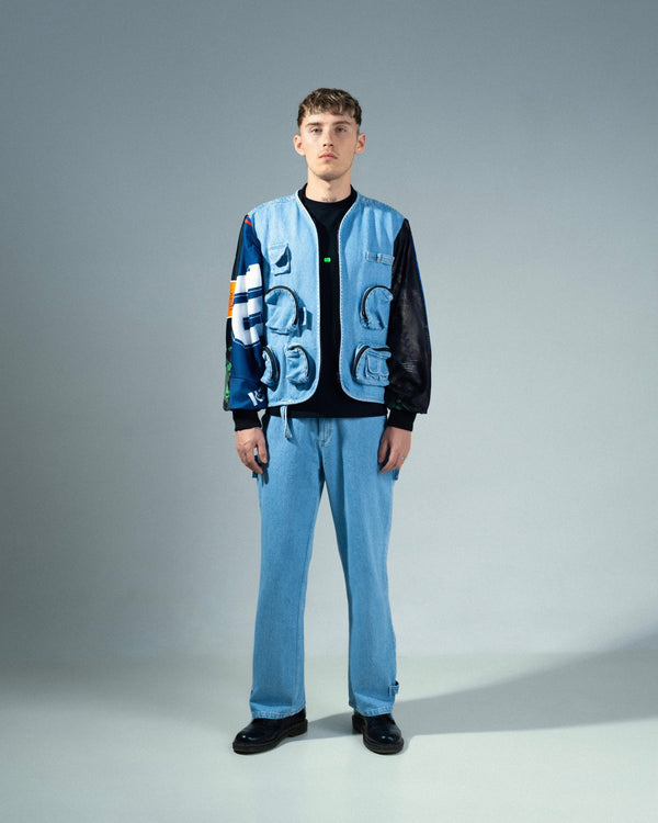 Ksenia Schnaider Reworked Denim Jacket With Vintage Sports Sleeves