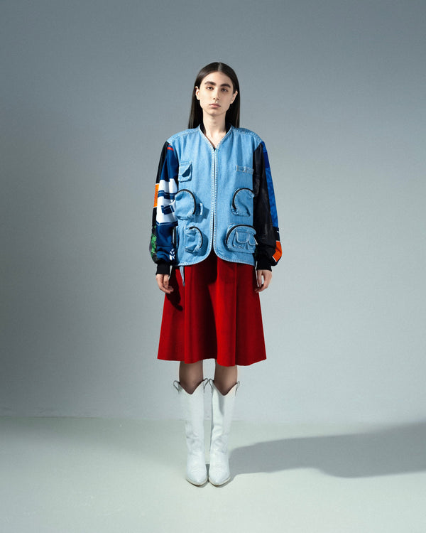 Ksenia Schnaider Reworked Denim Jacket With Vintage Sports Sleeves