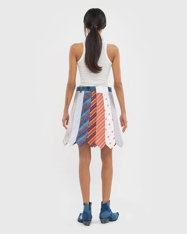 Ksenia Schnaider Tie-Madness Skirt With Blue Denim Belt