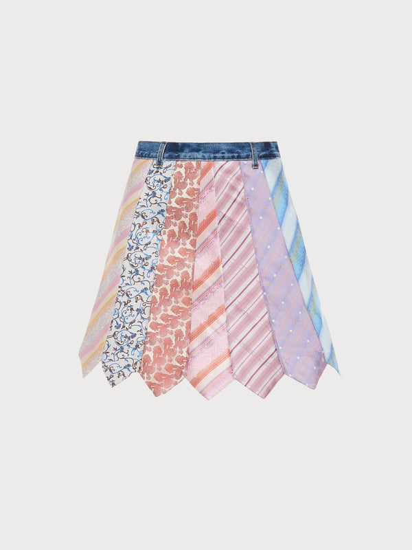 Ksenia Schnaider Tie-Madness Skirt With Blue Denim Belt