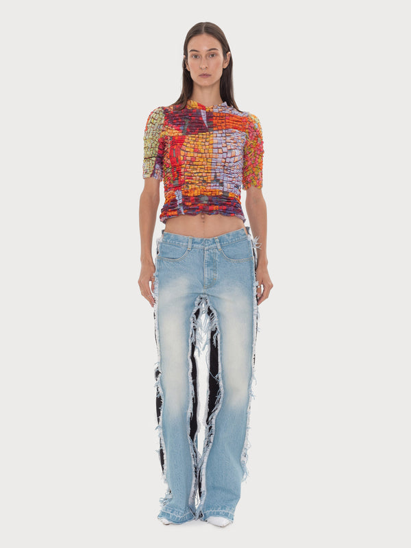 Ksenia Schnaider Vintage Effect Jeans With Contrast Side Panels