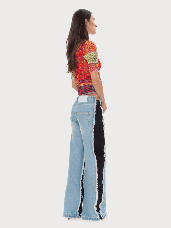 Ksenia Schnaider Vintage Effect Jeans With Contrast Side Panels