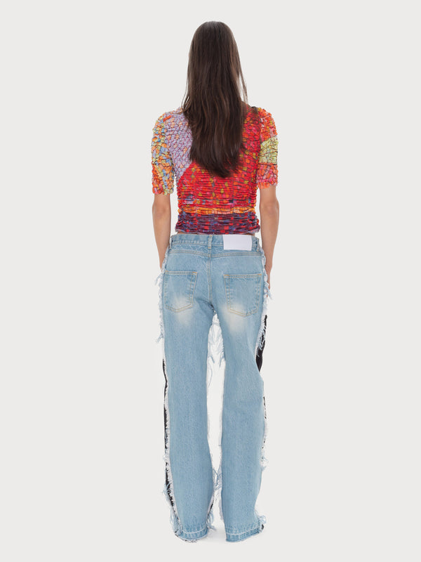 Ksenia Schnaider Vintage Effect Jeans With Contrast Side Panels
