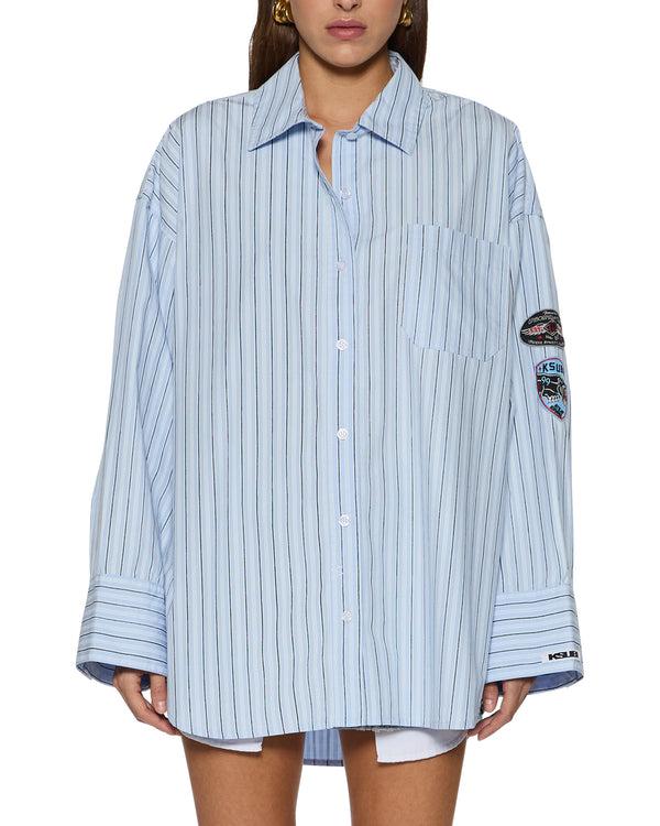 Ksubi Astra Ls Shirt Blue Stripe Badge Blue