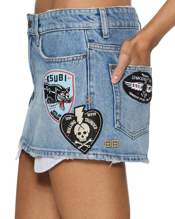 Ksubi Micro Mini Skirt Horizon Patch DENIM