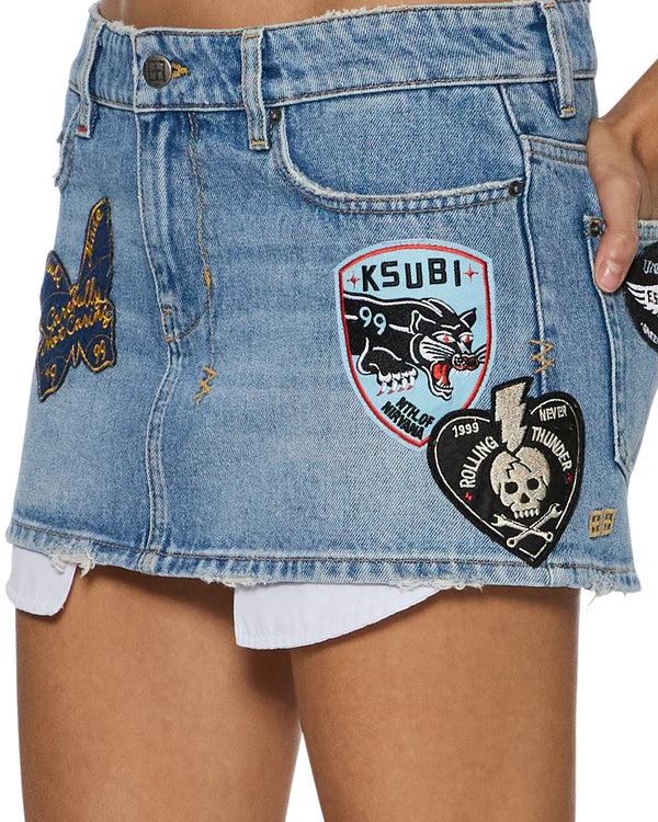 Ksubi Micro Mini Skirt Horizon Patch DENIM
