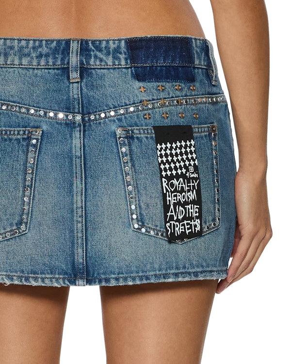 Ksubi Micro Mini Skirt Texas Blue Studded DENIM