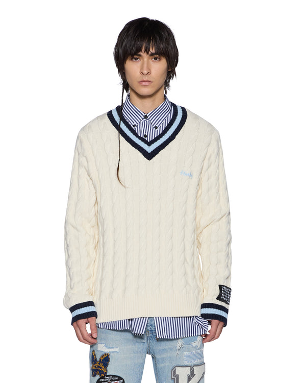 ksubi princeton cable knit v neck vintage white WHITE