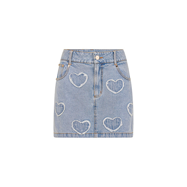 kulani kinis Applique Jean Mini Skirt - Starlit Denim