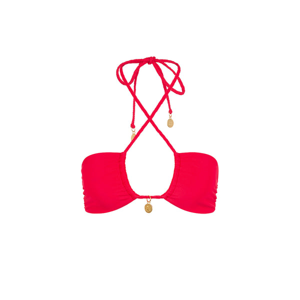 kulani kinis Braided Tie Bandeau Bikini Top - Cherry Crush