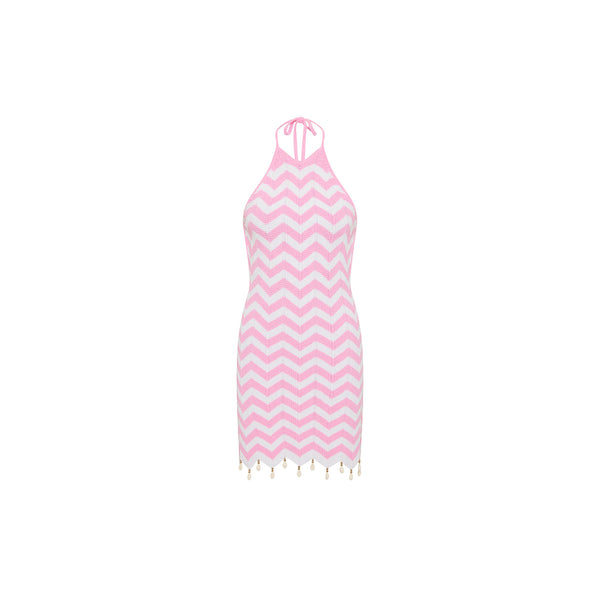 kulani kinis Chevron Knit Halter Mini Dress - Cotton Candy