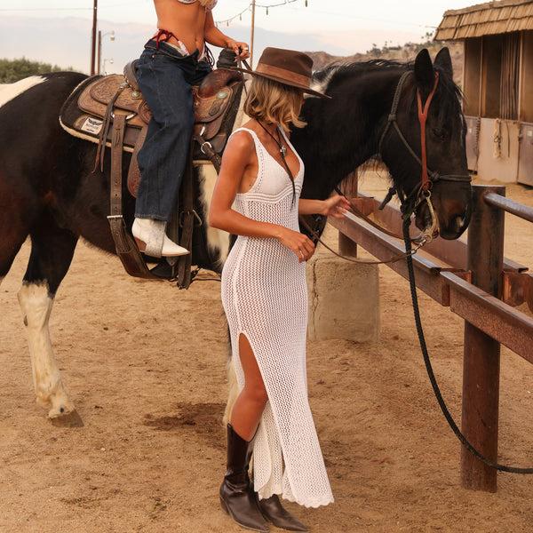 Kulani Kinis Crochet V Neck Maxi Dress - Ivory