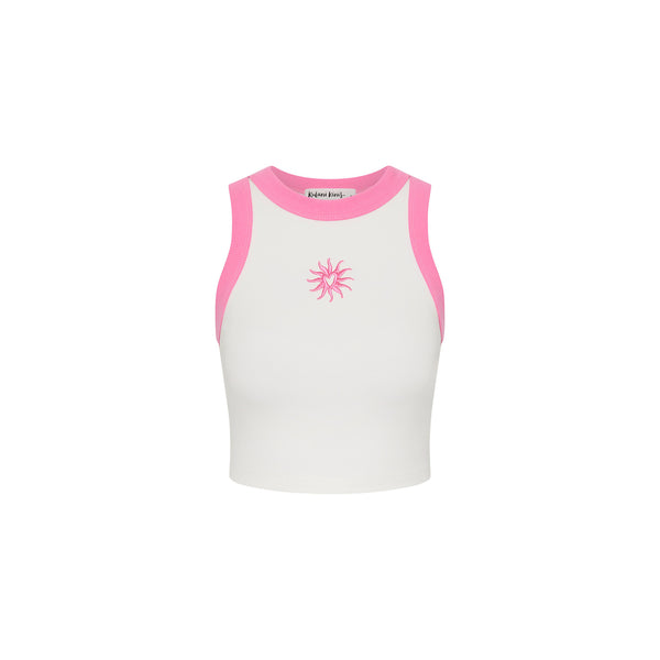kulani kinis Embroidered Crop Tank Top - Pink Skies