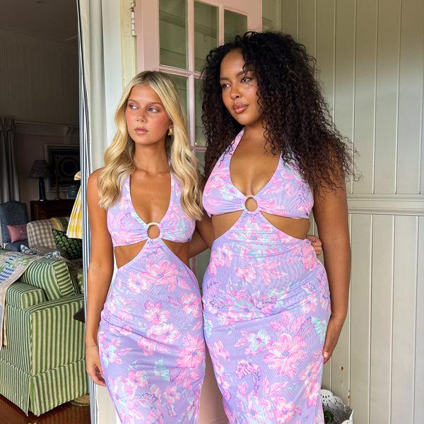 Kulani Kinis Halter Cut Out Maxi Dress - Lilac Love