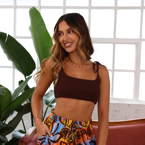 Kulani Kinis Simple Shirred Tie Crop - Coco