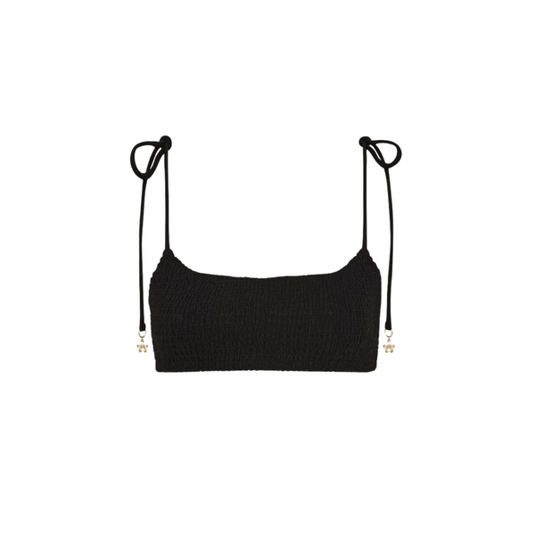 kulani kinis Simple Shirred Tie Crop - Natural Black