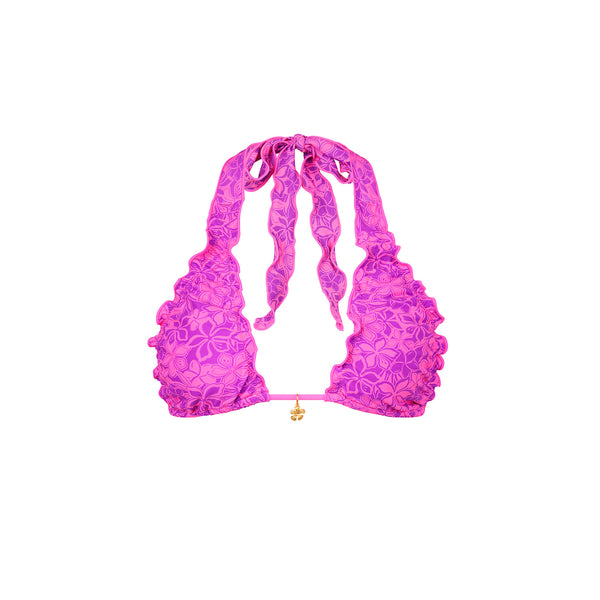 kulani kinis Lettuce Edge Halter Bikini Top - Bubble Berry