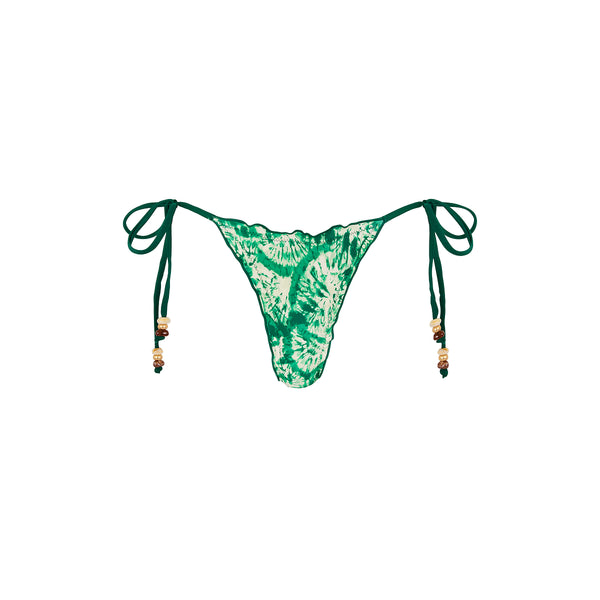 kulani kinis Lettuce Edge Thong Tie Bikini Bottom - Emerald Tides